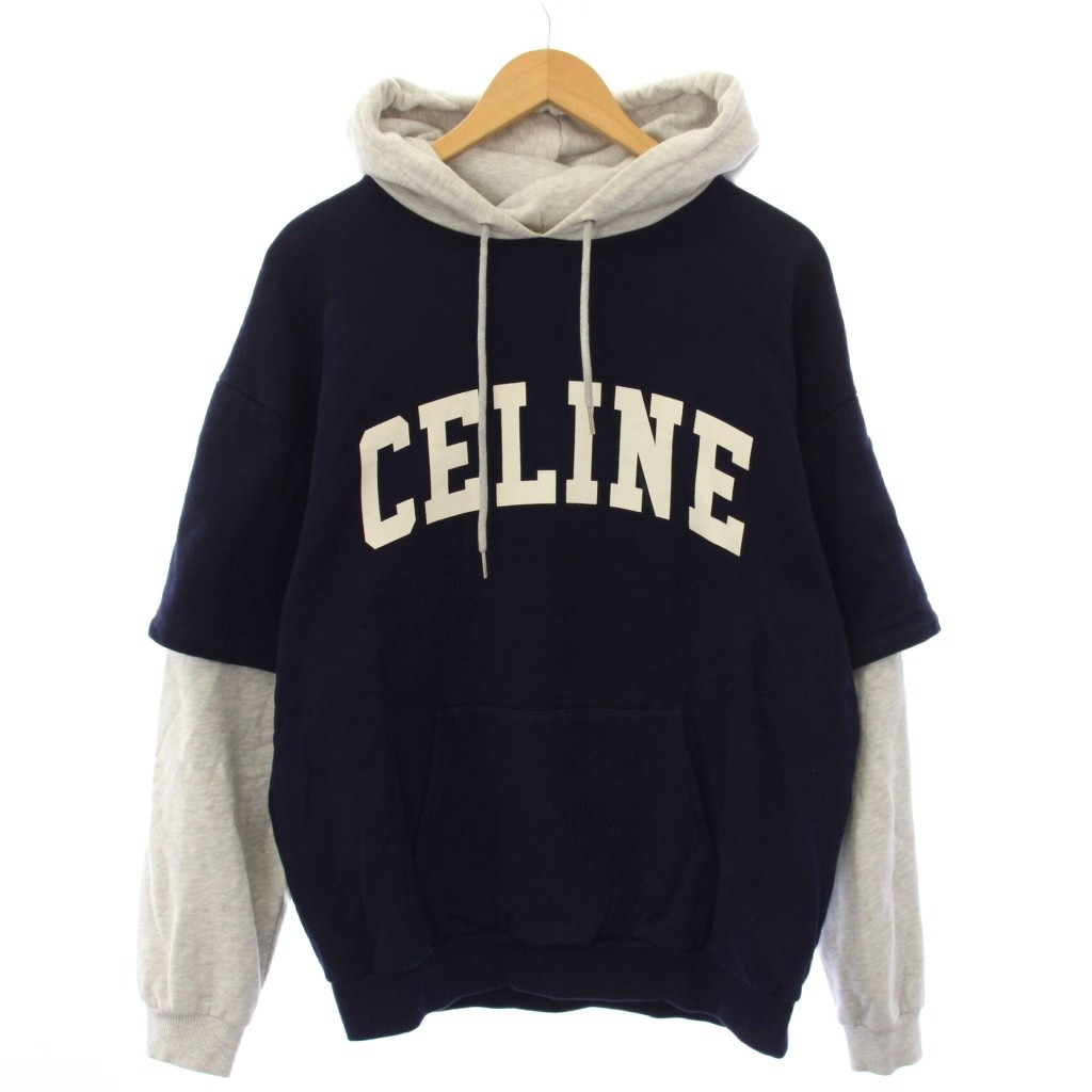 【中古】セリーヌ CELINE ティーシャツパーカー 汗水 長袖 花の冠yd ロゴタイプ 刷り上げる 紺 米国海軍 薄墨色 /BB メンズ 【ベクター 古着】 260217