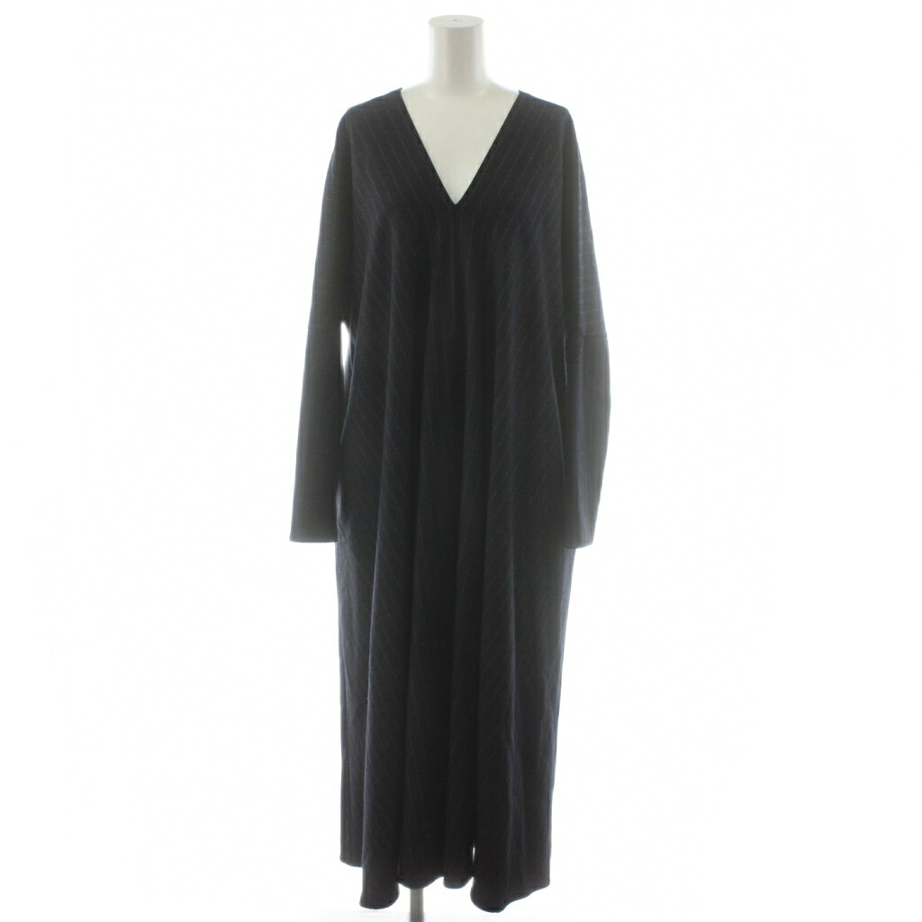 【中古】エイトン ATON ワンピース ロング ストライプ柄 長袖 1 紺 ネイビー OPAGIW0804 /AN40 レディース 【ベクトル 古着】 260220
