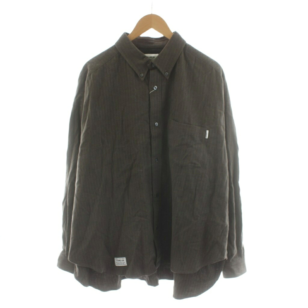 【中古】未使用品 エレファントトライバルファブリックス Elephant TRIBAL Fabrics シャツ 長袖 ストライプ柄 リネン混 麻 F 茶 ブラウン E06-BDSH23F /AN78 メンズ 【ベクトル 古着】 260224
