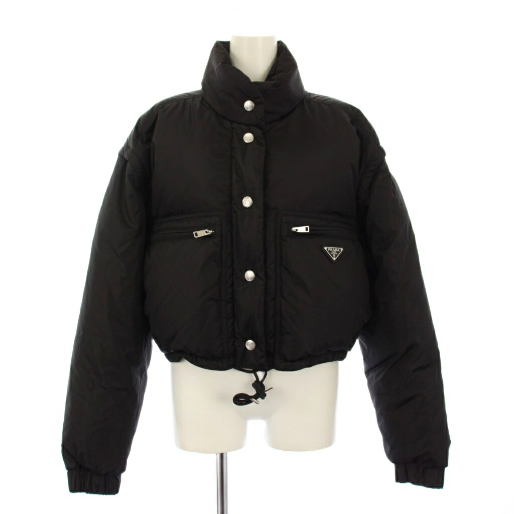 【中古】プラダ PRADA 23AW RE-NYLON ３角形ロゴタイプ 落ち込む上衣 クロップド丈 40 黒 29Y132 /KH レディース 【ベクター 古着】 260221