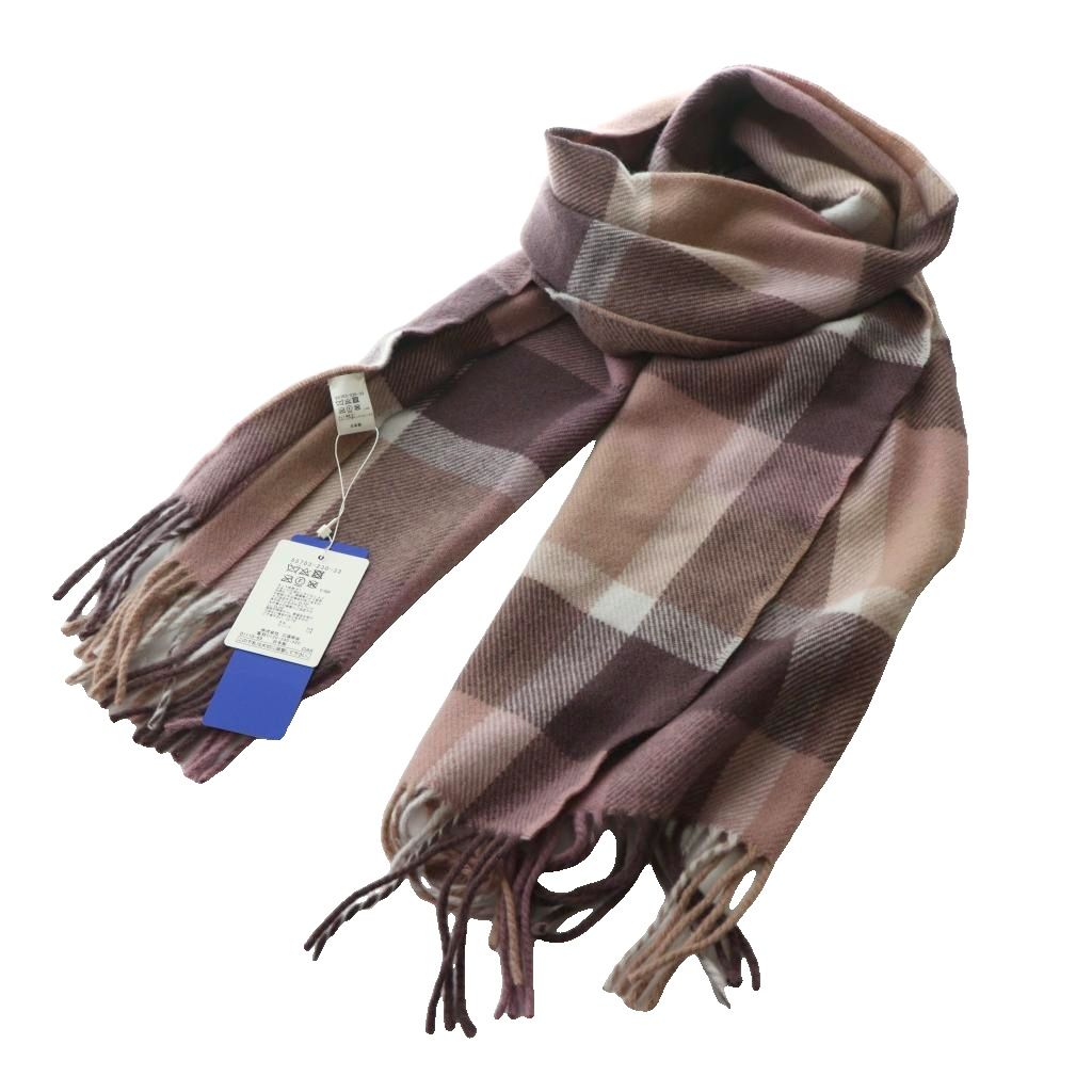 【中古】未使用品 ブルーレーベルクレストブリッジ BLUE LABEL CRESTBRIDGE ストール マフラー チェック柄 ウール カシミヤ混 ピンク 紫 パープル /SS ■OS レディース 【ベクトル 古着】 260225