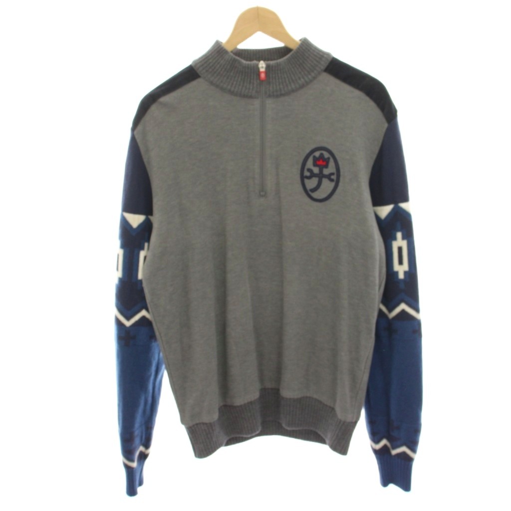 【中古】カステルバジャック CASTELBAJAC SPORT ハイネックニット セーター ゴルフウェア ハーフジップ ウール混 切替 長袖 46 グレー 紺 ネイビー 23770-117 /HN メンズ 【ベクトル 古着】 260225