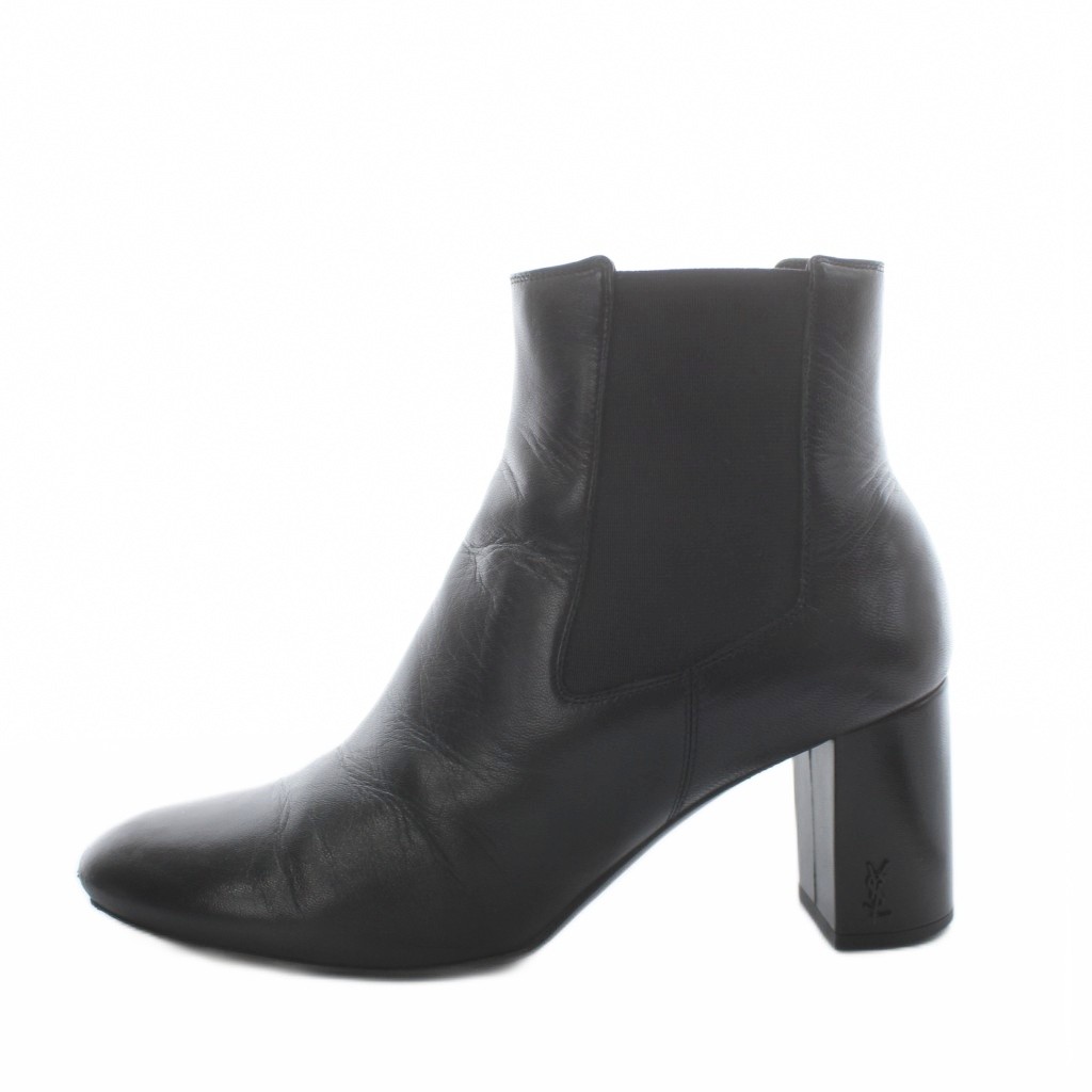 【中古】サンローラン パリ SAINT LAURENT PARIS サイドゴアブーツ ショートブーツ アーモンドトゥ ヒール レザー 37 黒 ブラック 472042 /AN23 レディース 【ベクトル 古着】 260302