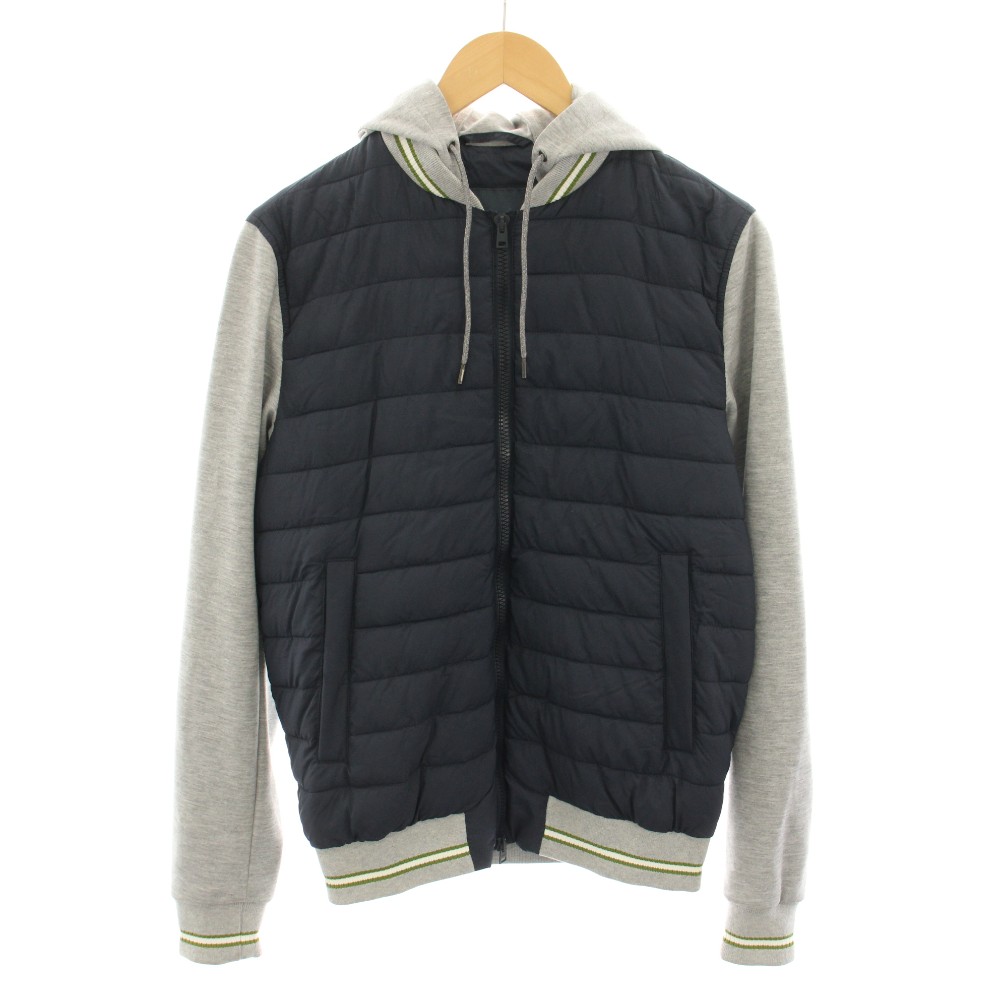 【中古】地獄ノ HERNO コンビダウンブルゾン ジップアップパーカー アウター ボンネット 中綿 うつり変わり 46 薄墨色 紺 米国海軍 マイコン0063U /YT メンズ 【ベクター 古着】 260303