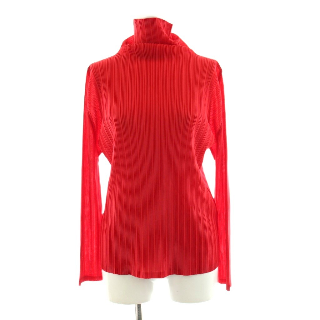 【中古】筋目プリーズ PLEATS PLEASE イッセイミヤケ カットソー 長袖 ハイネック 3 赤 赤いこと /KU レディース 【ベクター 古着】 260305