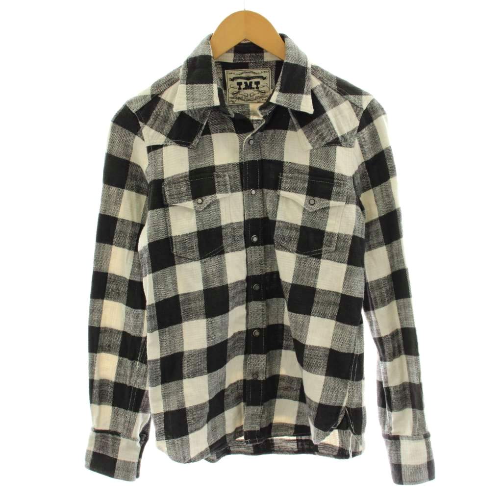 【中古】ティーエムティー TMT BUFFALO SLUB CHECK SHIRTS シャツ 長袖 チェック柄 S 黒 ブラック 白 ホワイト TSH-F1704 /AN58 メンズ 【ベクトル 古着】 260312