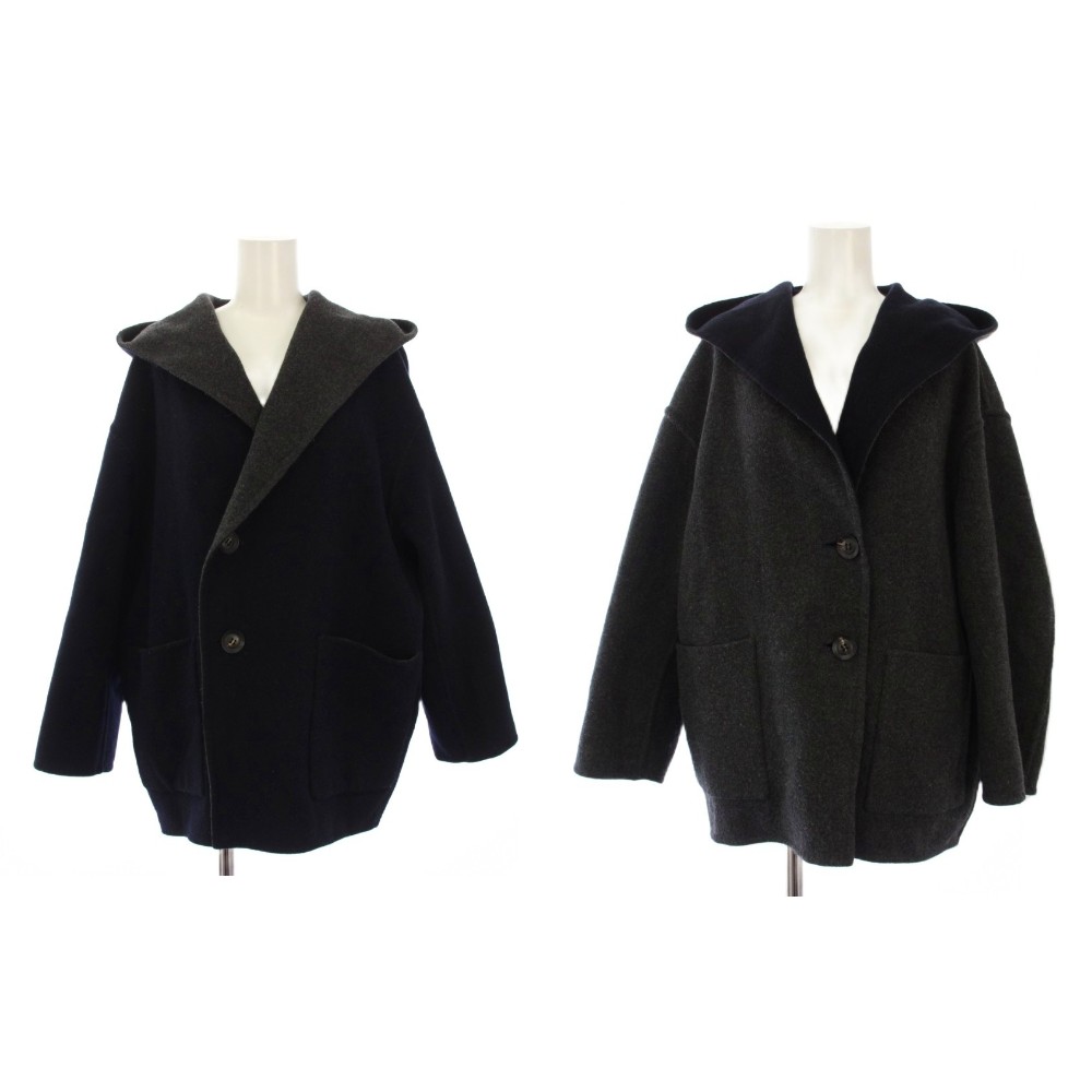 【中古】ルグラジック Le glazik ウールナイロンモッサ リバーシブル フードジャケット 36 紺 グレー JL-8100 /BM レディース 【ベクトル 古着】 260311