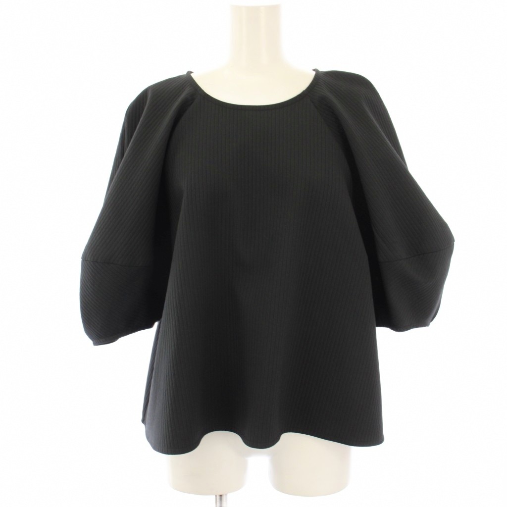 【中古】クラネ CLANE STRIPE QUILT PUFF TOPS シャツ ブラウス 1 黒 ブラック ストライプ柄 パフスリーブ 五分袖 12108-3082 /HN レディース 【ベクトル 古着】 260314