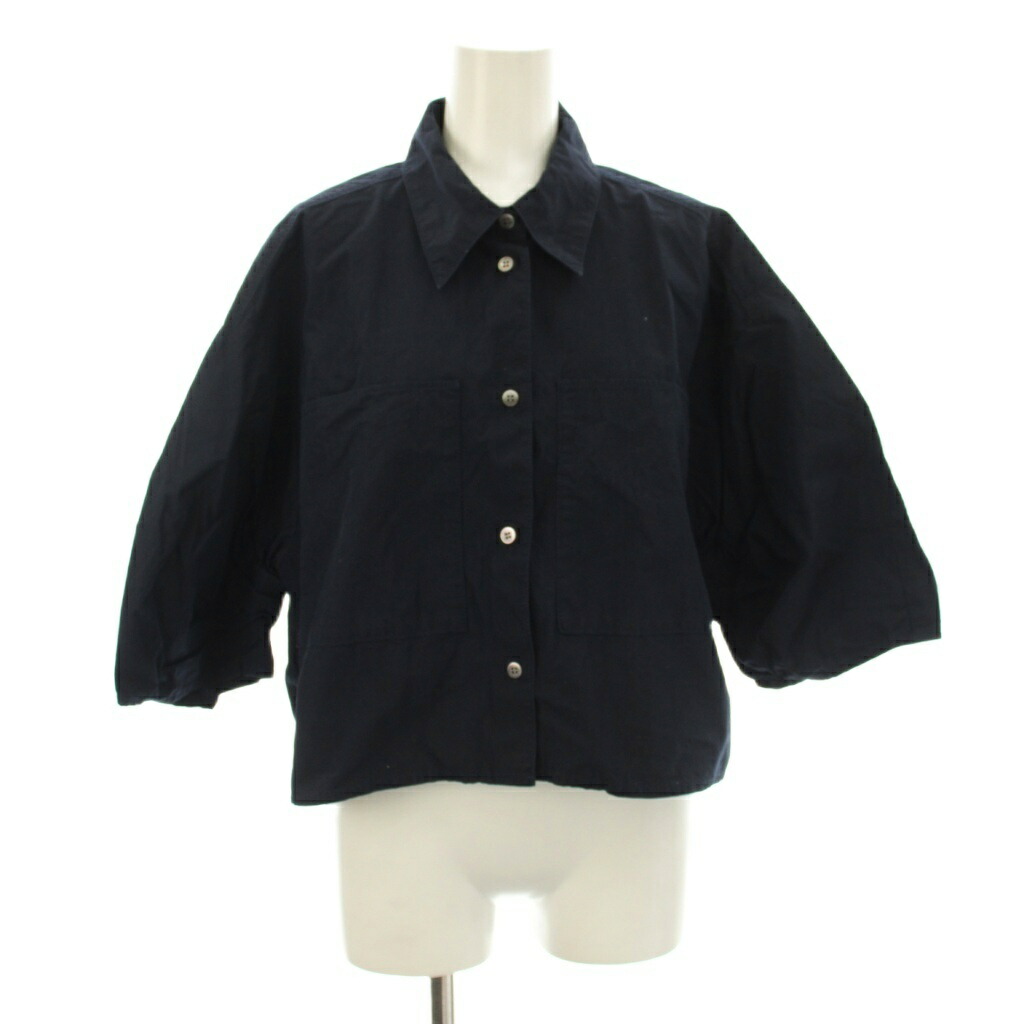 【中古】イエナ IENA 24SS FABRICA シャツ ブラウス F ネイビー 紺 レギュラーカラー 七分袖 クロップド丈 24050900934010 /JP レディース 【ベクトル 古着】 260313