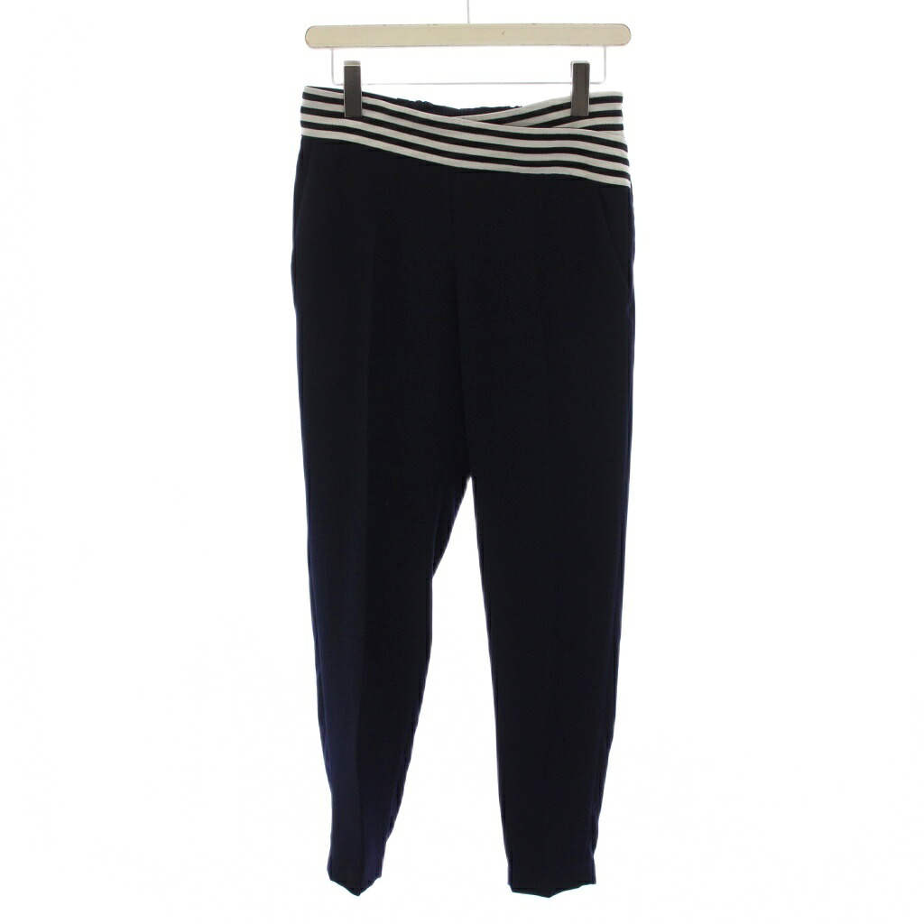 【中古】ボーダーズアットバルコニー BORDERS at BALCONY TAPERD PANTS イージーパンツ テーパードパンツ ボーダー柄 切替 36 紺 BD1911-3G-02 /BM レディース 【ベクトル 古着】 260312