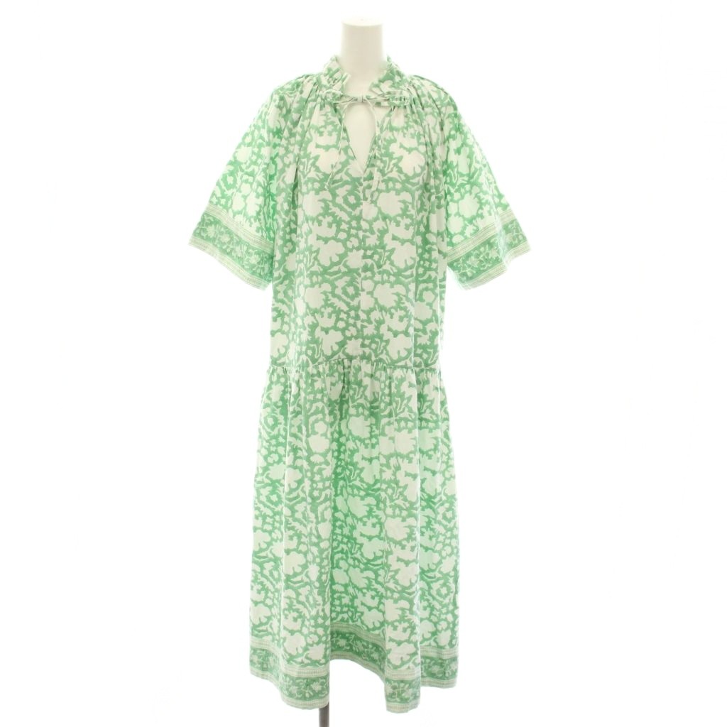 【中古】ロンハーマン Ron Herman エスゼット ブロックプリント SZ BLOCKPRINTS ユヴァドレスニラ Yuva Dress Nila ワンピース ロング 半袖 総柄 花柄 リボン XS ミントグリーン 白 ホワイト 3710300389 /YT レディース 【ベクトル 古着】 260312