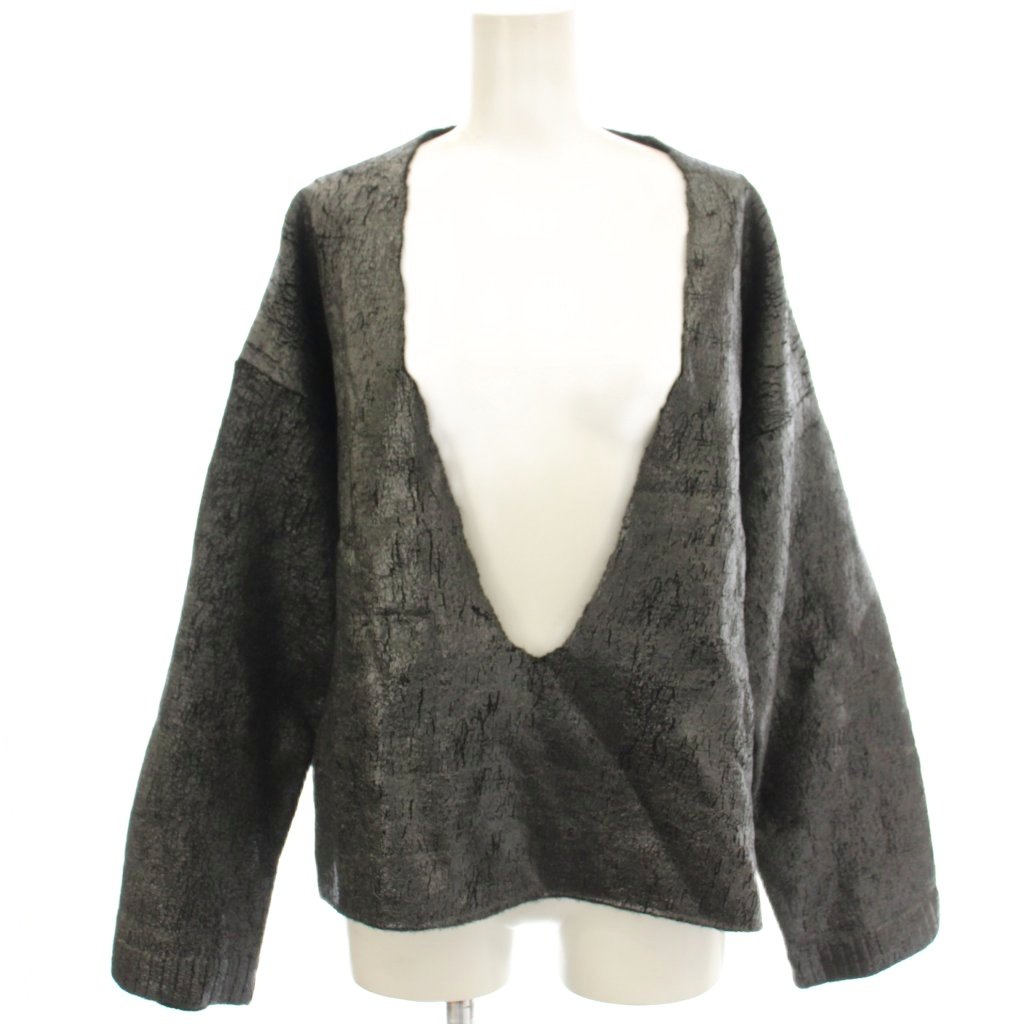 【中古】エムエムシックス メゾンマルジェラ MM6 Maison Margiela 上塗り処理 旗がしら編み物 Vのど首 プルオーバー S 黒 黒いこと S62HN0002 /☆G レディース 【ベクター 古着】 260317 ニット・セーター-トップス-セーター