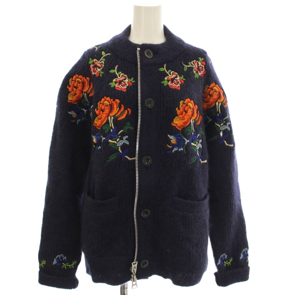 【中古】サカイ sacai 22AW FLOWER EMBROIDERY KNIT CARDIGAN 花柄刺繍 モヘヤ ニット カーディガン 1 ネイビー 紺 22-02844M /☆G レディース 【ベクトル 古着】 260317 27,560円