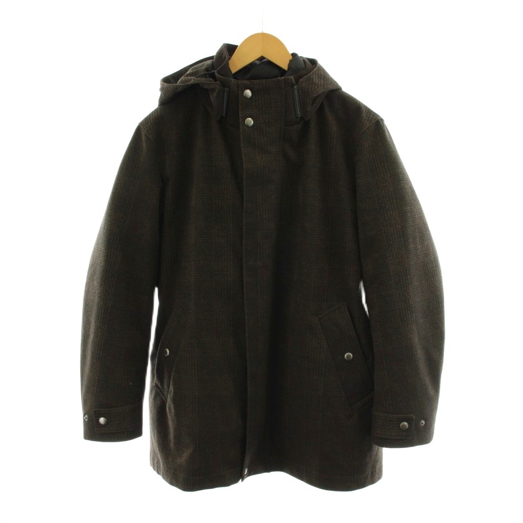 【中古】タケオキクチ TAKEO KIKUCHI ジャケット チェック柄 フード インナーダウン アウター 2 茶 ブラウン BD931-51520 /AN71 メンズ 【ベクトル 古着】 260323