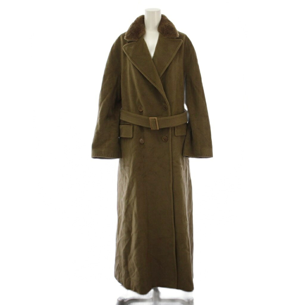 【中古】マックスマーラ MAX MARA チェスターコート ロング ベルト付き ウール カシミヤ 襟ファー 42 カーキ /BM レディース 【ベクトル 古着】 260318