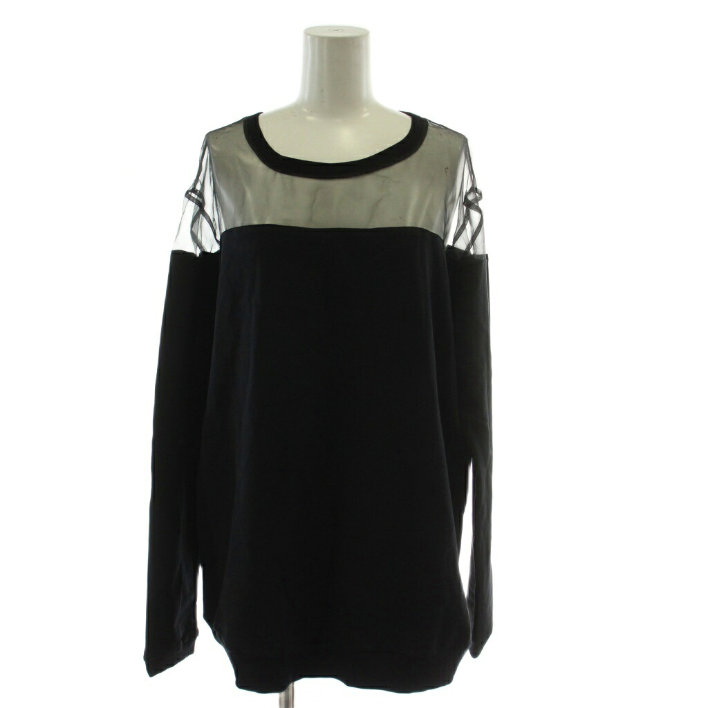 【中古】未使用品 マックス&コー MAX&CO. カットソー XL 黒 ブラック 長袖 ラウンドネック シースルー切替 PLETTRO /GG レディース 【ベクトル 古着】 260319