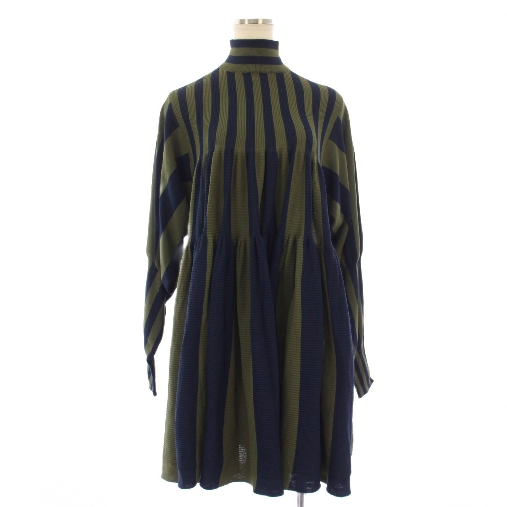【中古】シーエフシーエル CFCL CASCADES LONG SLEEVE MINI DRESS 衣装 編み物 ミニ 縞模様柄 長袖 F カーキ 米国海軍 CF008KH034 /TK レディース 【ベクター 古着】 260320 ワンピース-レディースファッション