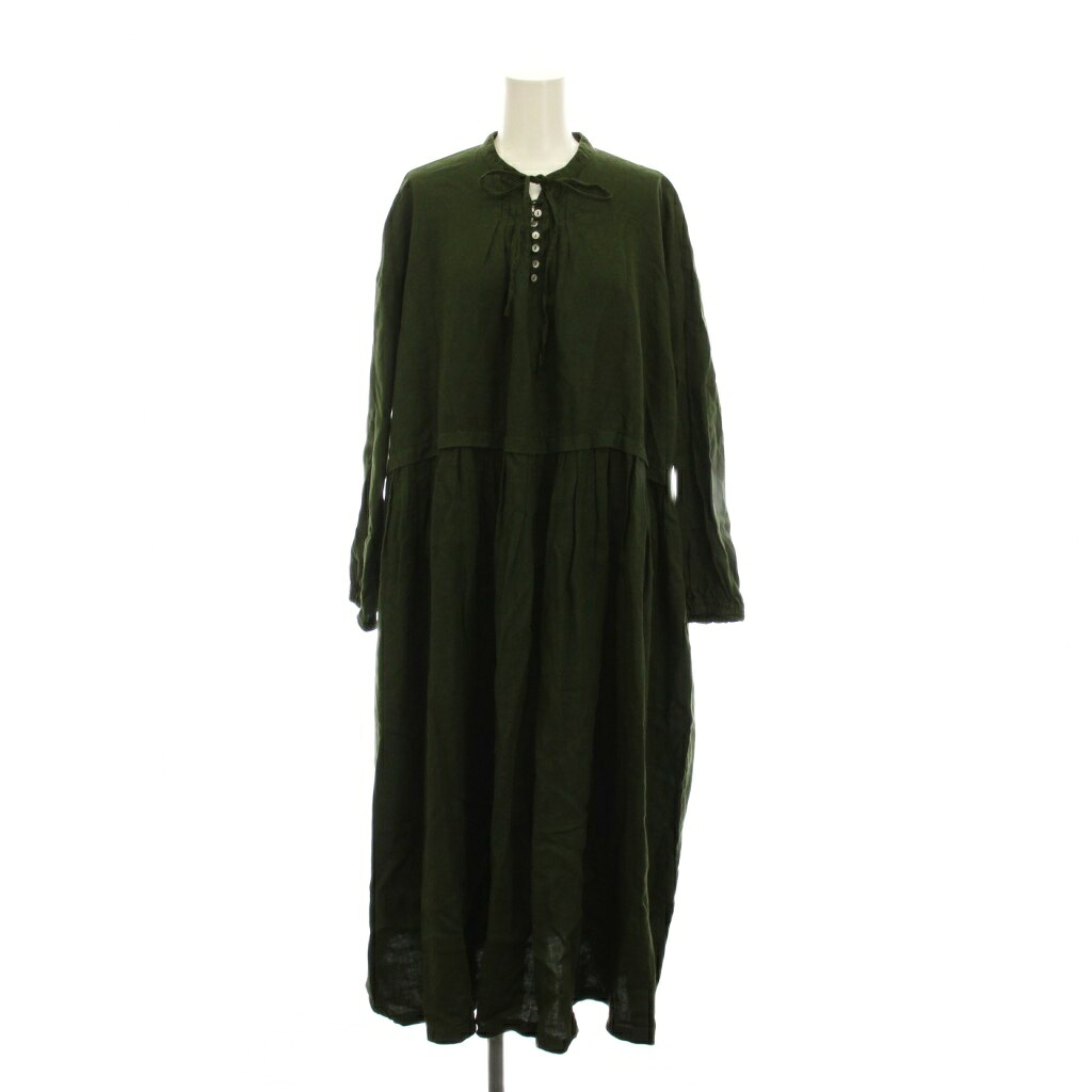 【中古】ネストローブ nest Robe リネンタックネックドレス ワンピース ロング F カーキ 緑 長袖 01194-1367-1 /YM レディース 【ベクトル 古着】 260323 9,916円