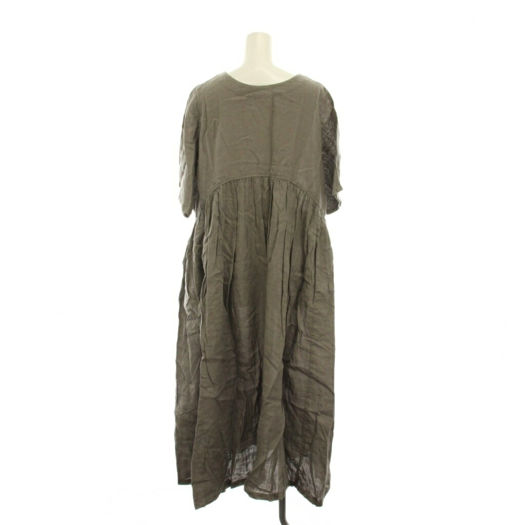 【中古】ネストローブ nest Robe 23SS リネン天然染めラウンド切り替え2wayワンピース ロング 半袖 F グレー 01232-1382 /YM レディース 【ベクトル 古着】 260323