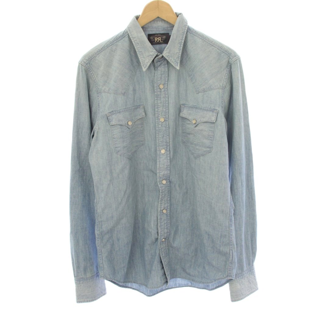 【中古】ダブルアールエル RRL ウエスタンティーシャツ ジーンズティーシャツ 長袖 USED産業 M 水色 ともし火青碧 782796403001 /HN メンズ 【ベクター 古着】 260326