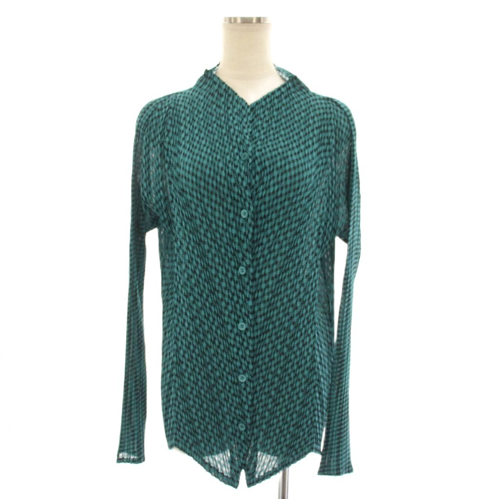 【中古】イッセイミヤケ ISSEY MIYAKE バイアスプリーツシャツカーディガン キーネック 長袖 ギンガムチェック柄 2 青 ブルー 黒 ブラック IM13FJ709 /YT レディース 【ベクトル 古着】 260330