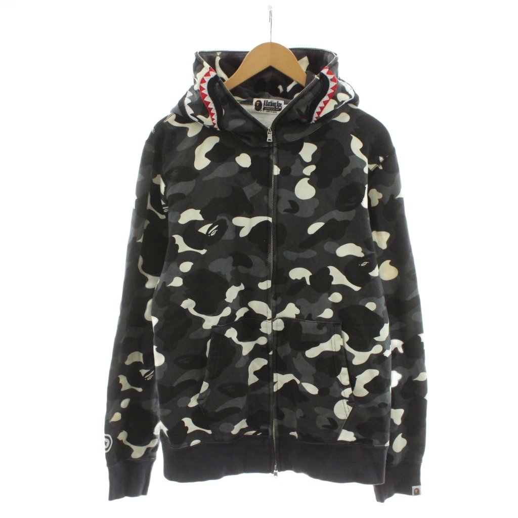 【中古】アベイシングエイプ A BATHING APE CITY CAMO SHARK シティーカモシャークジップアップパーカー 長袖 XL 黒 ブラック フード フルジップ カモフラ 迷彩柄 001ZPE301011X /RR メンズ 【ベクトル 古着】 260330