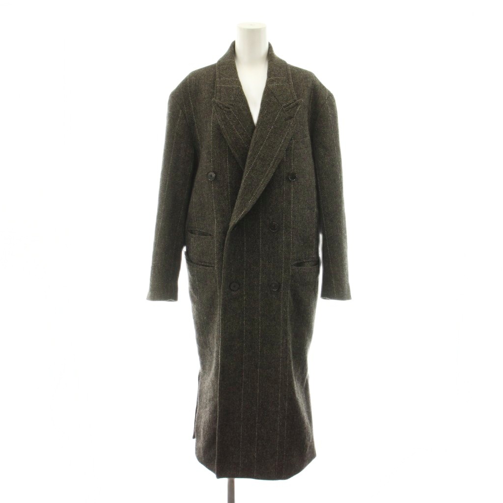 【中古】ジェーンスミス JANE SMITH Wチェスターフィールドオーバーサイズコート ロング ウール ヘリンボーン柄 34 茶 ブラウン 黒 ブラック CO-#634L /KU レディース 【ベクトル 古着】 260327