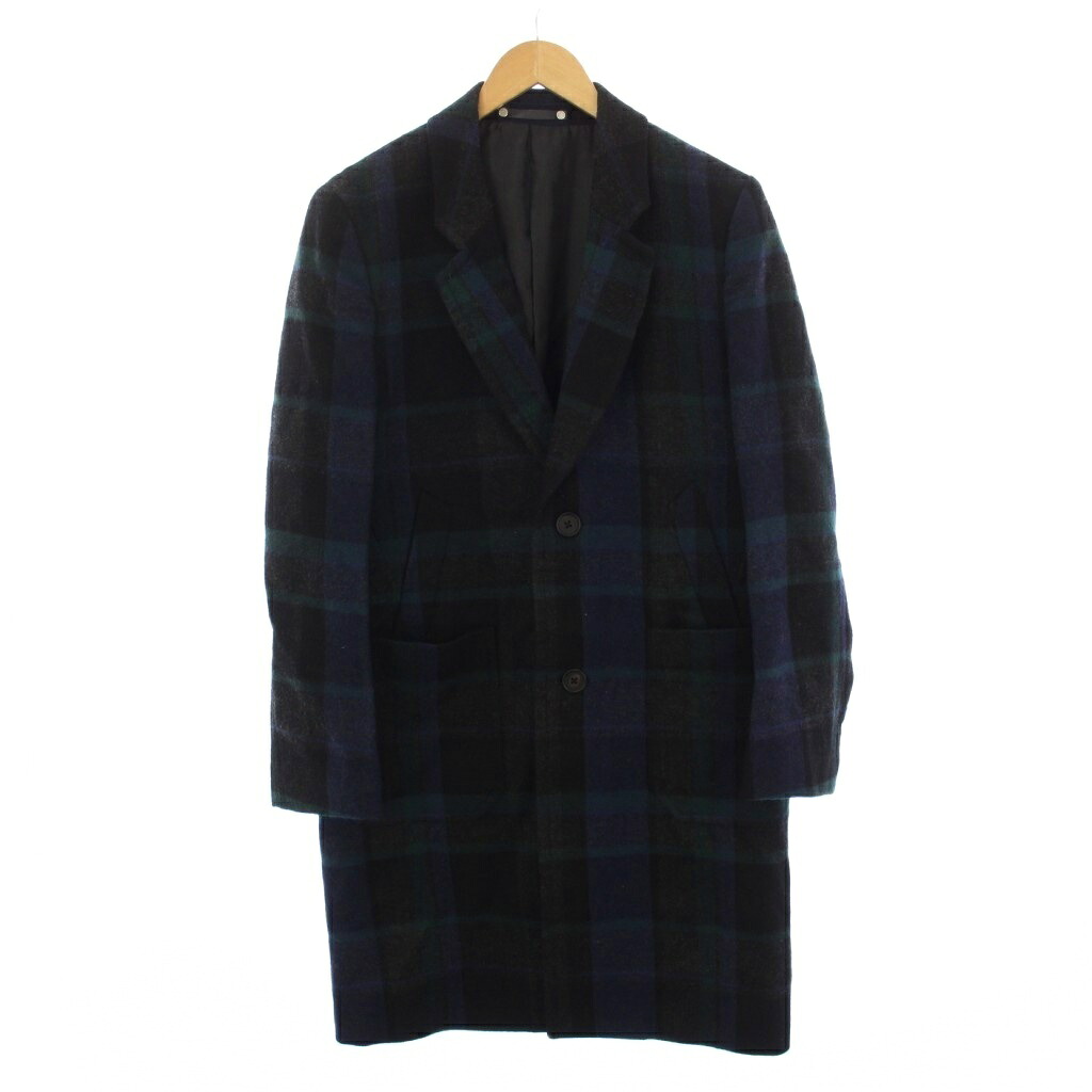 【中古】ピーエスポールスミス なおなお書き Paul Smith チェスターコート ロング 照合のしるし柄 羊毛 M 紺 緑 黒 PY-BM-88385 /BM メンズ 【ベクター 古着】 260328