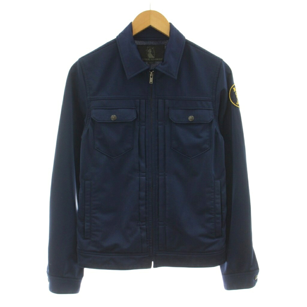 【中古】ヒステリックグラマー HYSTERIC GLAMOUR シャツジャケット ブルゾン ジップアップ ロゴ S 紺 ネイビー 4CJ-0891 /KU メンズ 【ベクトル 古着】 260327