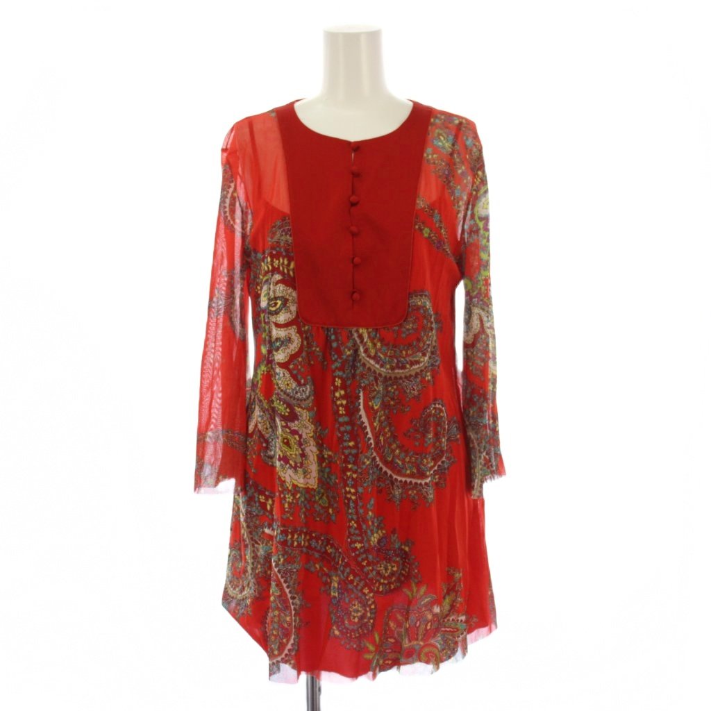 【中古】未使用品 ヴィヴィアンタム VIVIENNE TAM シャツ ブラウス 七分袖 総柄 シアー シースルー ペチコート付き 2 赤 /BM レディース 【ベクトル 古着】 260329