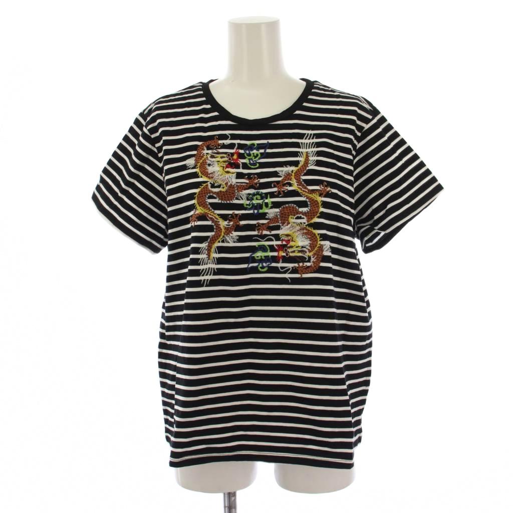 【中古】ヴィヴィアンタム VIVIENNE TAM 4928 SHIZUKA KOMURO シズカコムロ Tシャツ カットソー 半袖 ボーダー柄 龍刺繍 42 黒 白 /BM レディース 【ベクトル 古着】 260331