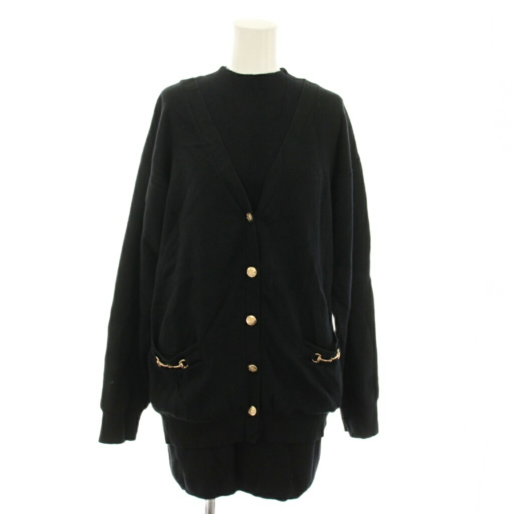 【中古】ハーリップトゥ Her lip to クレメンスニットドレスセット Clemence Knit Dress Set セットアップ 上下 ニットカーディガン Vネック 長袖 ビットホース ニットワンピース ミニ ノースリーブ リブ編み S 黒 1253208050 レディース 【ベクトル 古着】 260403