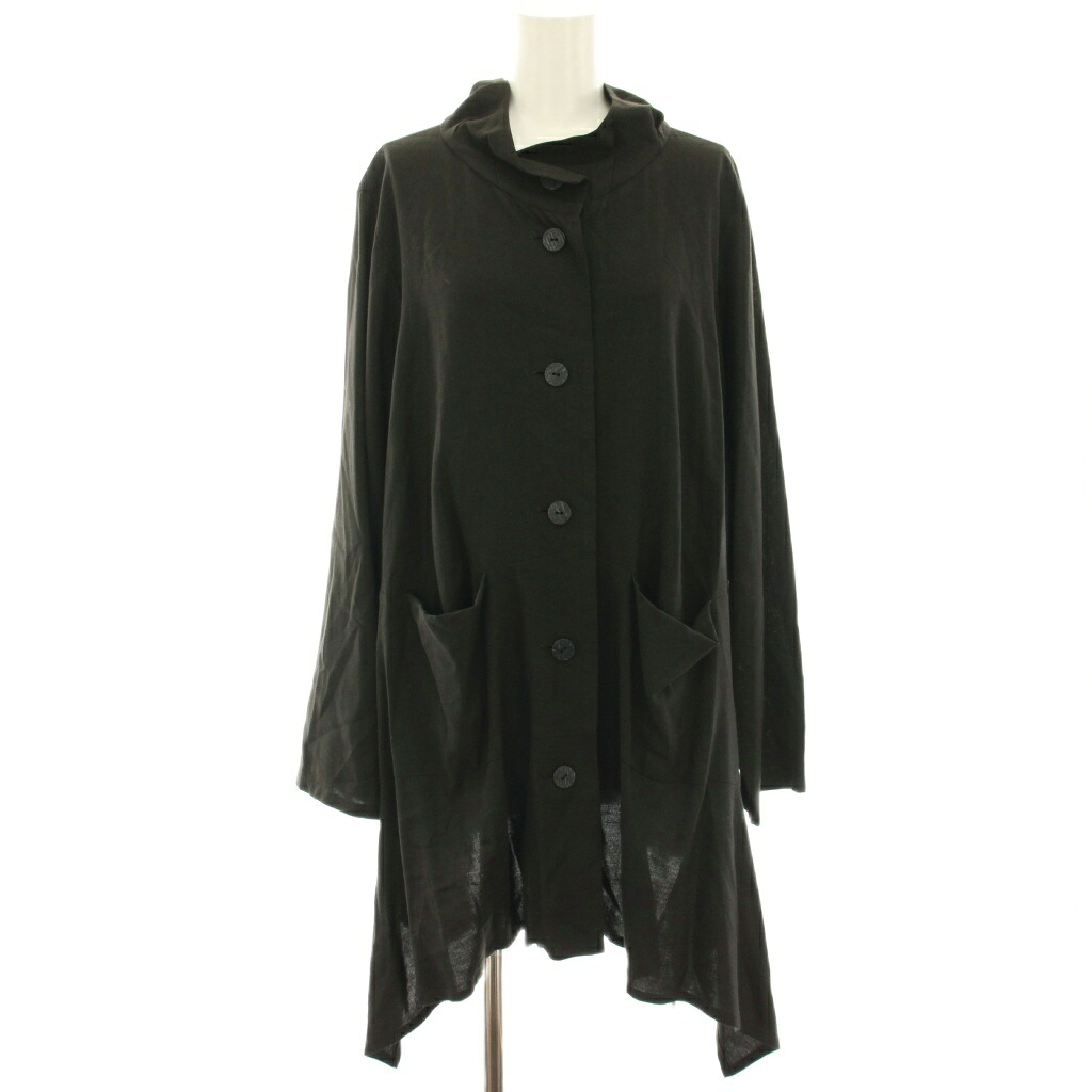 【中古】ジウ 慈雨 ロングシャツ スタンドカラーシャツ ウール混 長袖 40 黒 ブラック 01222530 /HN レディース 【ベクトル 古着】 260408