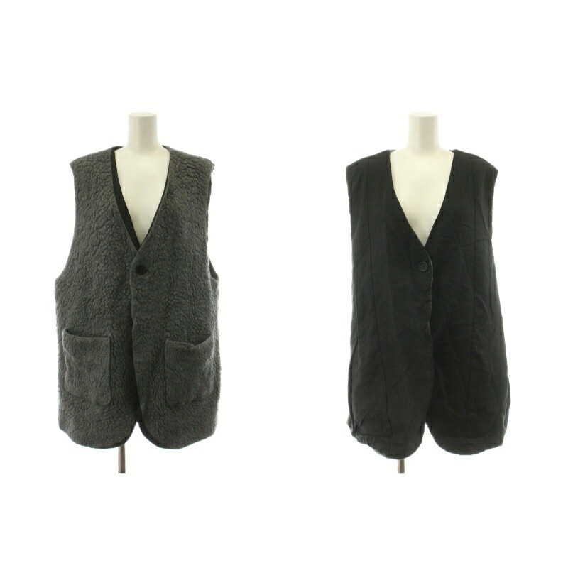 【中古】ネスト衣装 nest Robe 22AW wool boa reversible vest ウールボアリバーシブルベスト ジレ 麻 リネン F 薄墨色 黒 黒いこと 01223-1036 /KU レディース 【ベクター 古着】 260409 ベスト・ジレ-レディースファッション-トップス