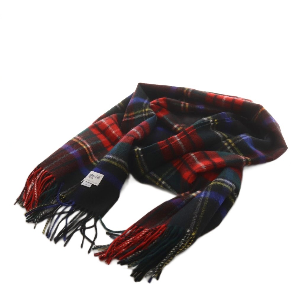 【中古】ジョンストンズオブエルガン Johnstons of Elgin ストール フリンジ チェック柄 カシミヤ マルチカラー 黒 ブラック 赤 レッド 緑 グリーン 青 ブルー /AN36 レディース 【ベクトル 古着】 260408