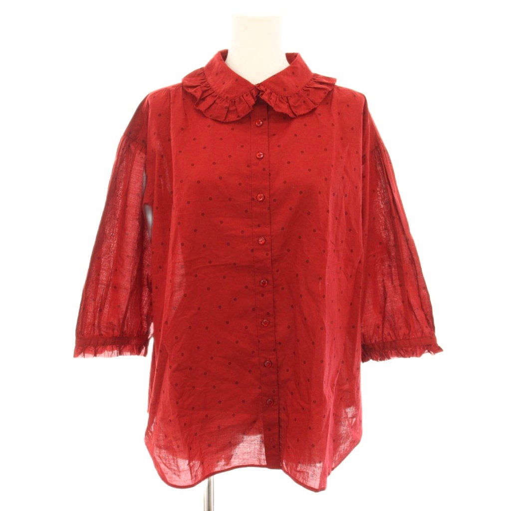 【中古】ピンクハウス PINK HOUSE シャツ ブラウス 長袖 ドット柄 フリルカラー 赤 レッド A2153FB /YT レディース 【ベクトル 古着】 260409