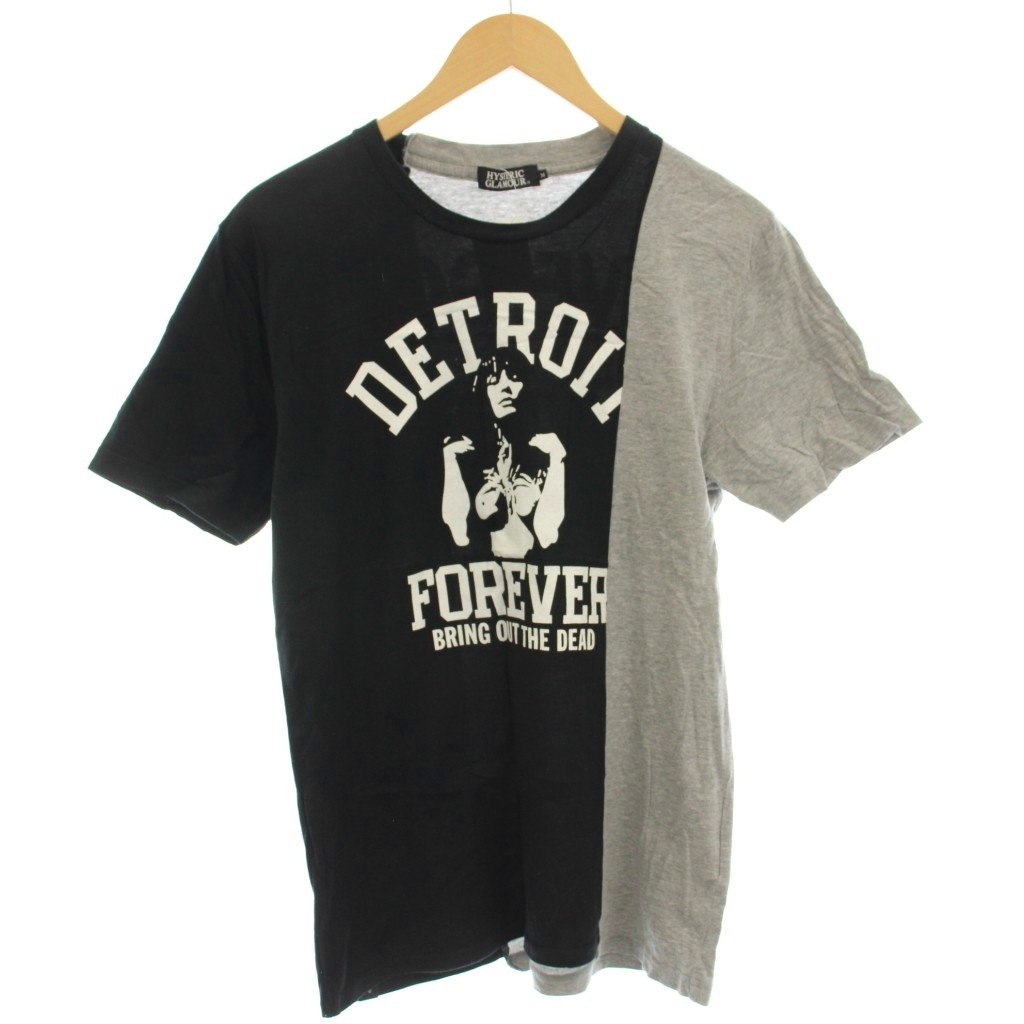 【中古】ヒステリックグラマー HYSTERIC GLAMOUR Tシャツ 半袖 バイカラー バックプリント M 黒 グレー 0251CT06 /☆G メンズ 【ベクトル 古着】 260410