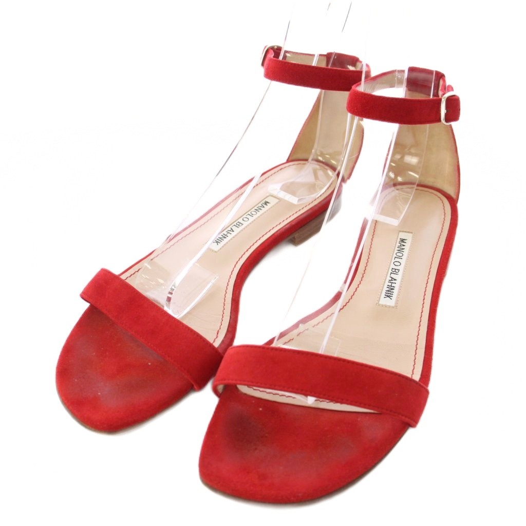 【中古】マノロブラニク MANOLO BLAHNIK サンダル 同盟罷工一巡り スエードクロス 38 赤 赤いこと /TK レディース 【ベクター 古着】 260418 靴-レディース靴-その他
