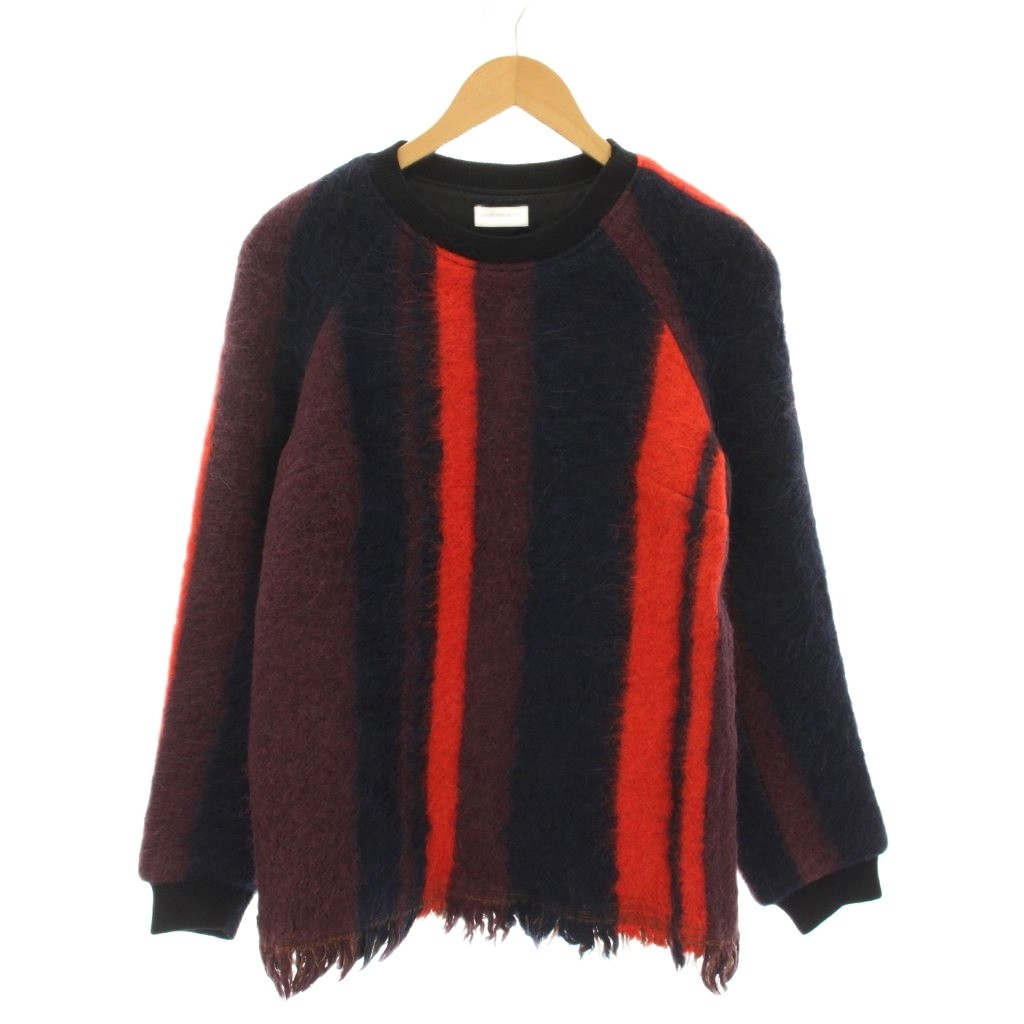 【中古】ドリスヴァンノッテン DRIES VAN NOTEN 編み物 プルオーバー フリンジ 34 赤 赤いこと 紺 米国海軍 縞模様 長袖 /YM メンズ 【ベクター 古着】 260418
