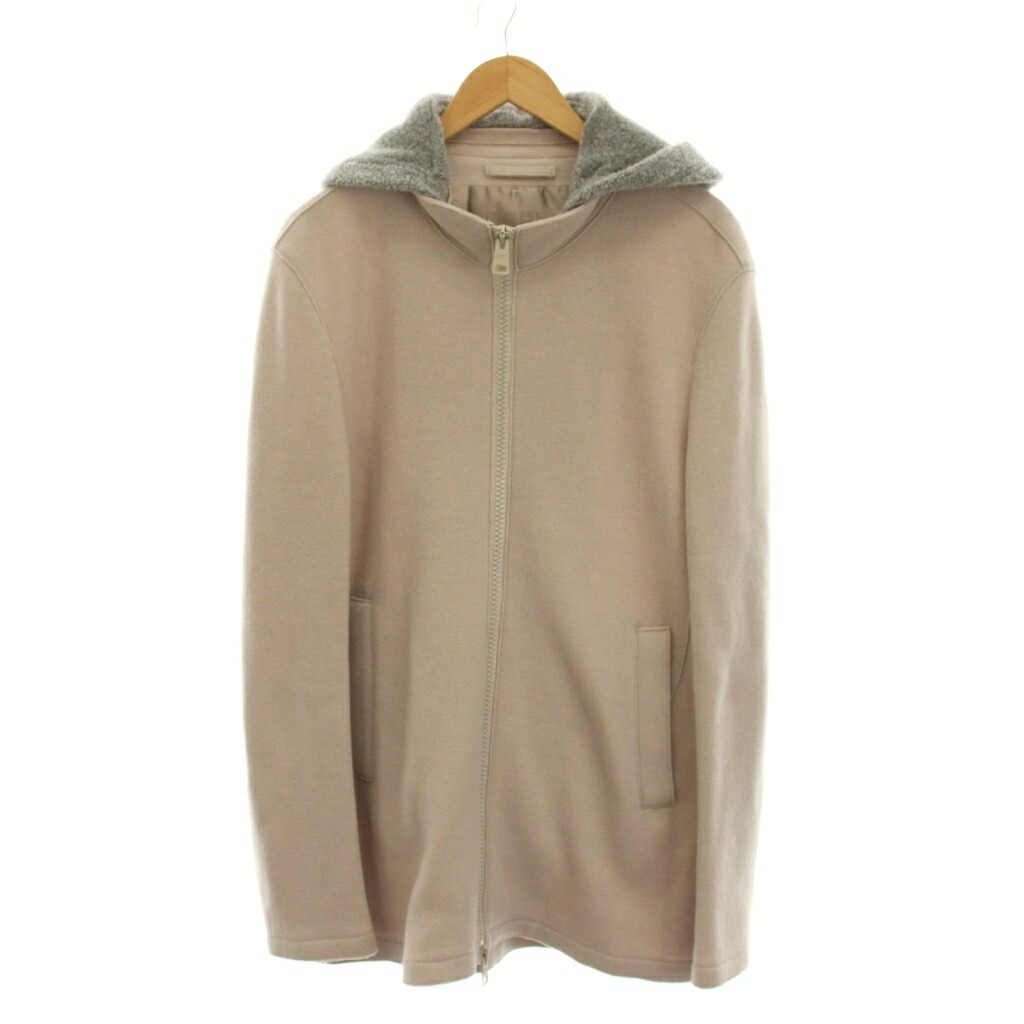 【中古】ヘルノ HERNO RESORT ウールコート ジップアップ フード付き 48 ピンクベージュ GC002UR /YM メンズ 【ベクトル 古着】 260420