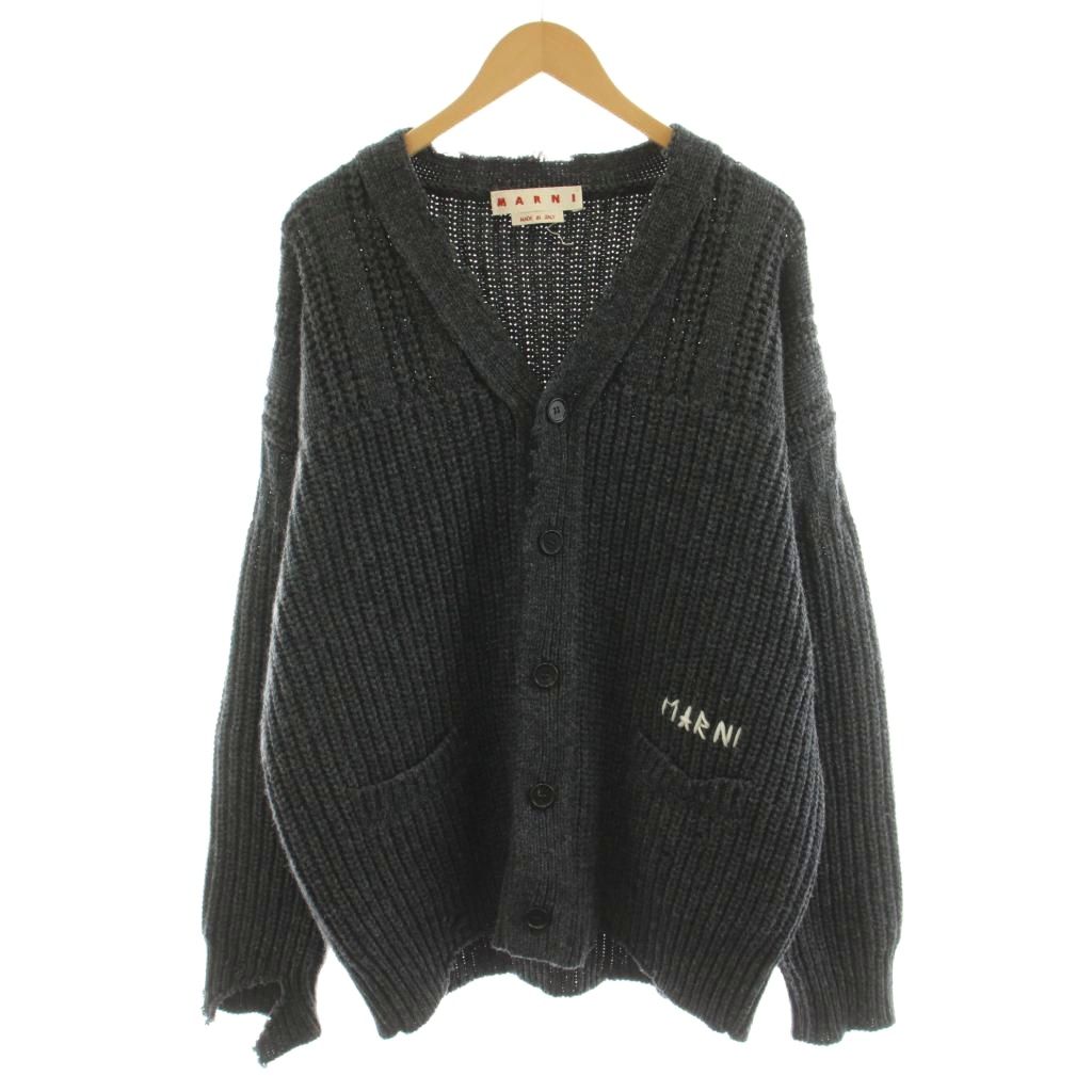 【中古】マルニ MARNI 23AW 編み物ジレー 長袖 Vのど首 衝突産業 ロゴタイプ 刺しゅう 羊毛 48 薄墨色 CDMG0111A0 /KU メンズ 【ベクター 古着】 260521