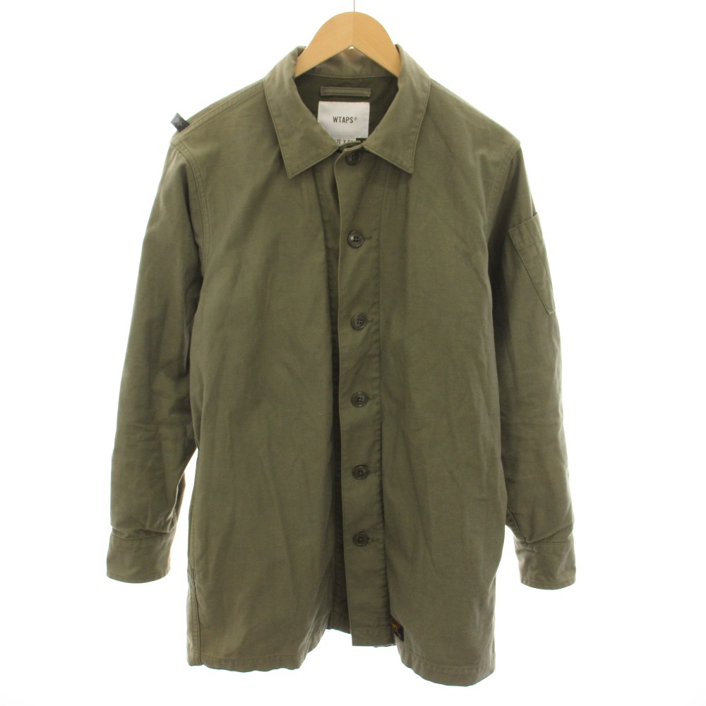 【中古】ダブルタップス WTAPS バッズロングジャケットコニーサテン BUDS LONG JACKET CONY SATIN ミリタリーシャツジャケット アウター 01 カーキ 172WVDT-JKM02 /YT メンズ 【ベクター 古着】 260507