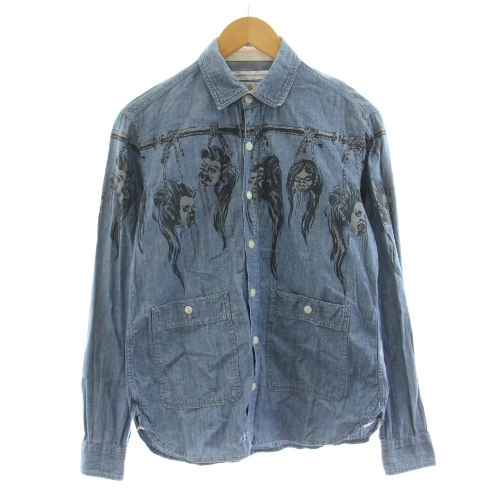 【中古】ネイバーフッド NEIGHBORHOOD SVG ARCHIVES SHRUNKEN HEADS C-SHIRT LS シャンブレーシャツ 心地好いプルオーバー 長袖 総柄 S 青 青み 131AOSV-SHMO1 /KU メンズ 【ベクター 古着】 260521