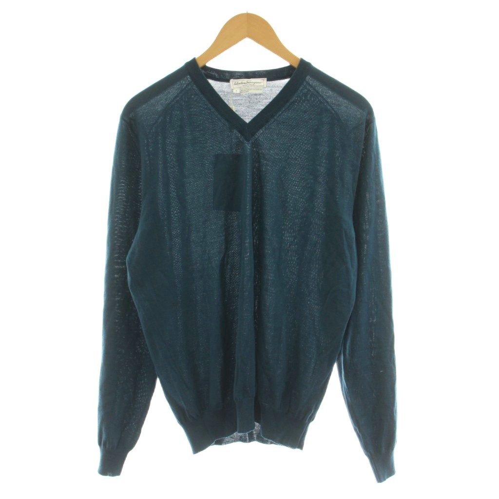 【中古】未当てはめる品 サルヴァトーレフェラガモ Salvatore Ferragamo 編み物 ティーシャツ 長袖 Vのど首 羊毛 S 緑 緑であること 120751 /KU メンズ 【ベクター 古着】 260520