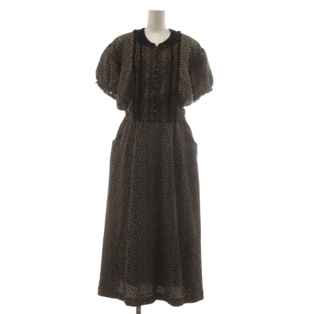 【中古】インゲボルグ INGEBORG 衣装 ロング ベージュ 黒 黒いこと 総柄 半袖 フラウンス シュロの葉 P028BFA04B /RR レディース 【ベクター 古着】 260523