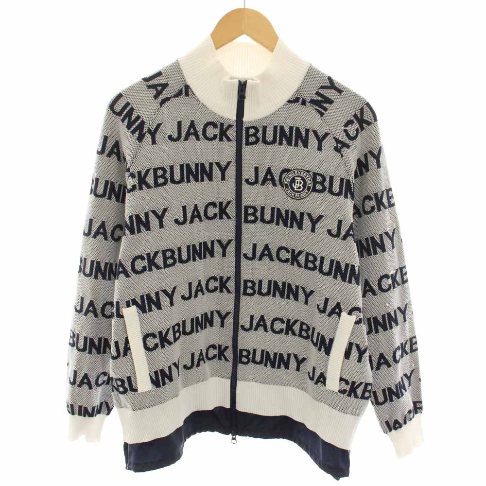 【中古】ジャックバニー Jack Bunny!! ゴルフウェア ロゴジャガードフルジップニットジャケット logo jacquard full-zip knit jacket アウター 5 紺 ネイビー 白 ホワイト 262-1172339 /YT メンズ 【ベクトル 古着】 260521｜ブランド古着の買取販売ベクトル
