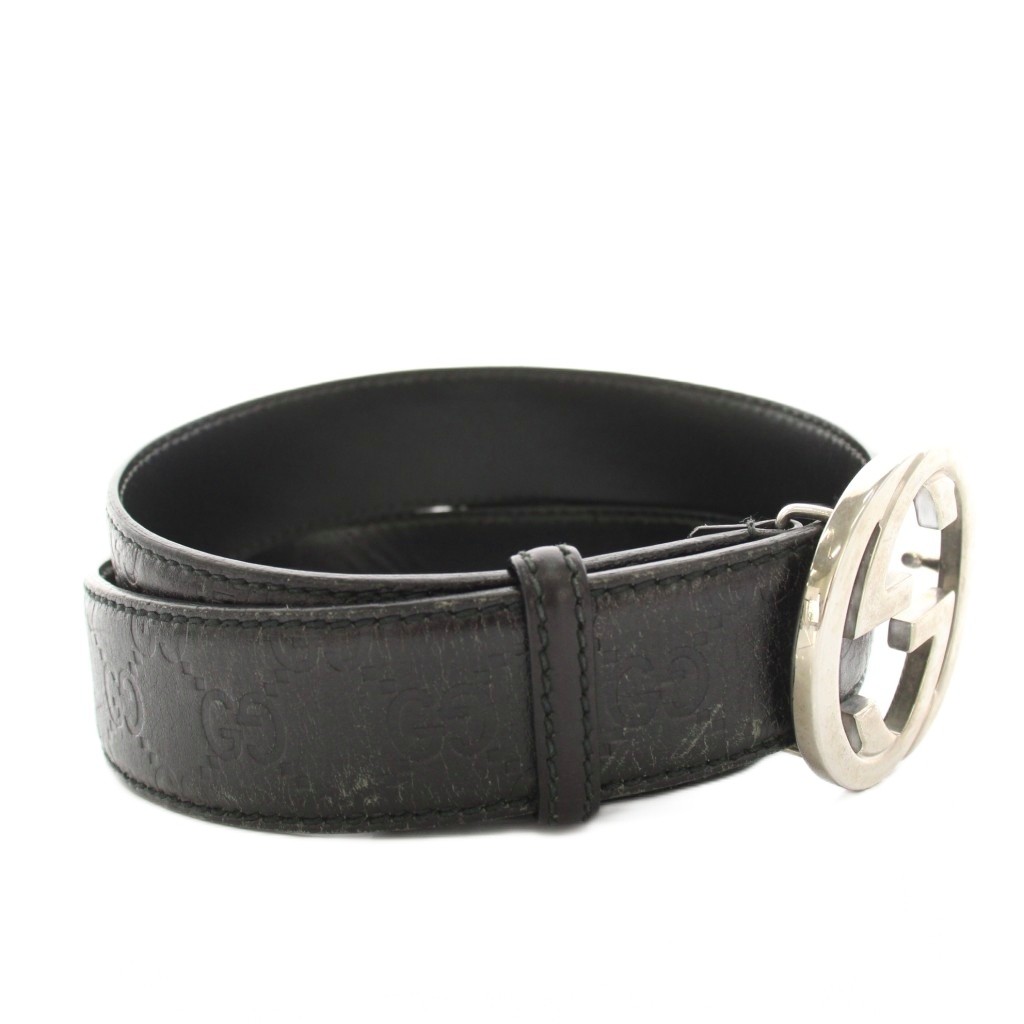 【中古】グッチ GUCCI ベルト インターロッキングG シグネチャー レザー ベルト 黒 ブラック 114984 /HN メンズ 【ベクトル 古着】 260525|ブランド古着の買取販売ベクトル