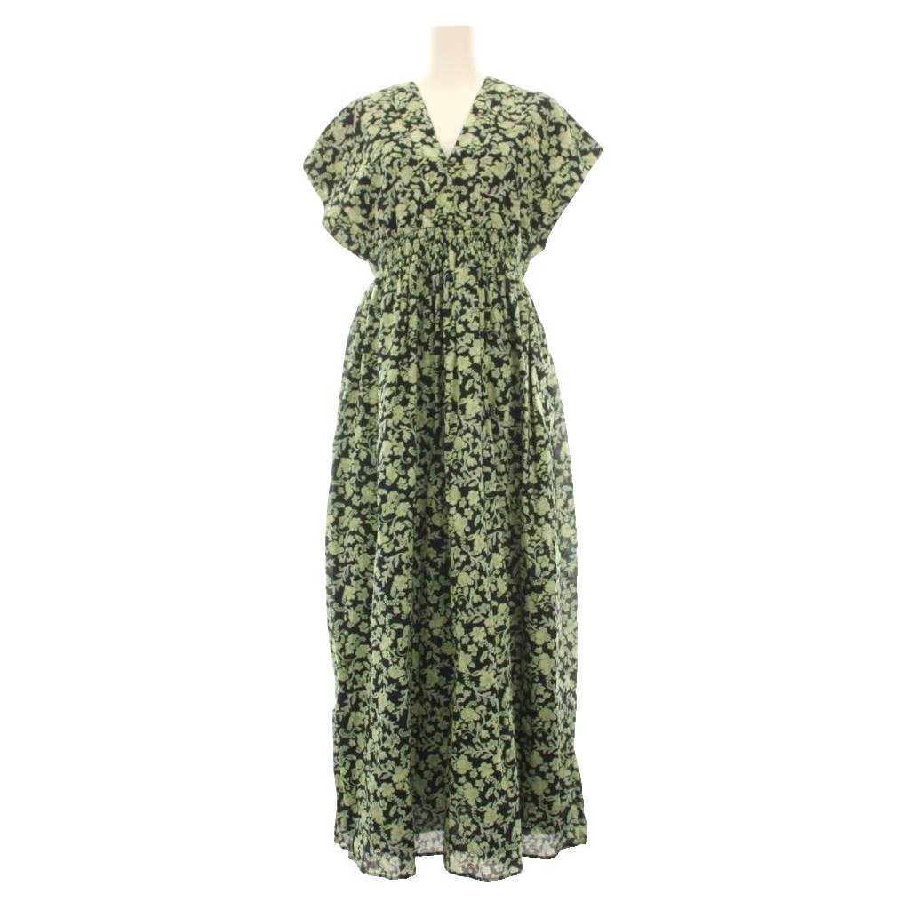 【中古】マリハ MARIHA 夏の光の御召しもの柄 衣装 ロング 38 緑 緑であること 黒 黒いこと 花柄 V素っ首 半袖 3211254101 /YM レディース 【ベクター 古着】 260523