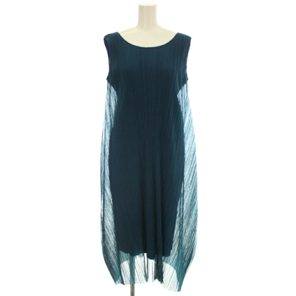 【中古】筋目プリーズ PLEATS PLEASE イッセイミヤケ ノースリーブ 筋目 衣裳 ひざ丈 3 青 青碧 PP43-JH613 /☆G レディース 【ベクター 古着】 260527