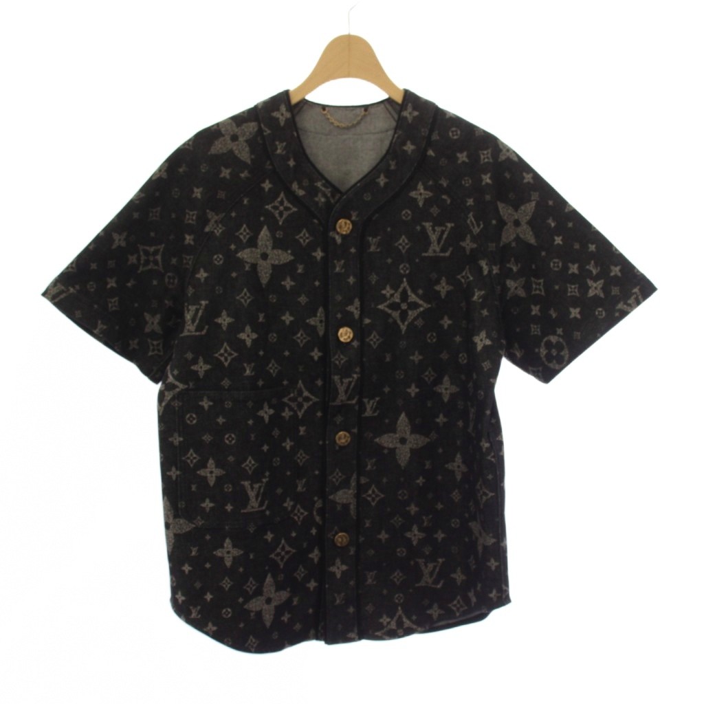 【中古】ルイヴィトン LOUIS VUITTON 24SS モノグラムベースボールデニムシャツ 半袖 金名取り草 XS 黒 RM241MQ FWA HQS41W /KH メンズ 【ベクター 古着】 260526